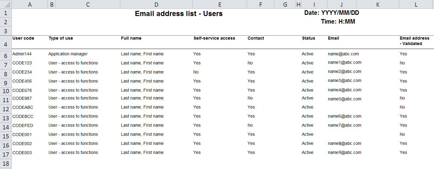Email address list - users