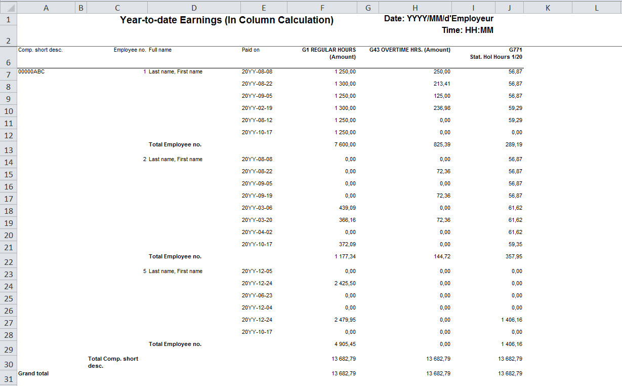YTD earnings column calculation