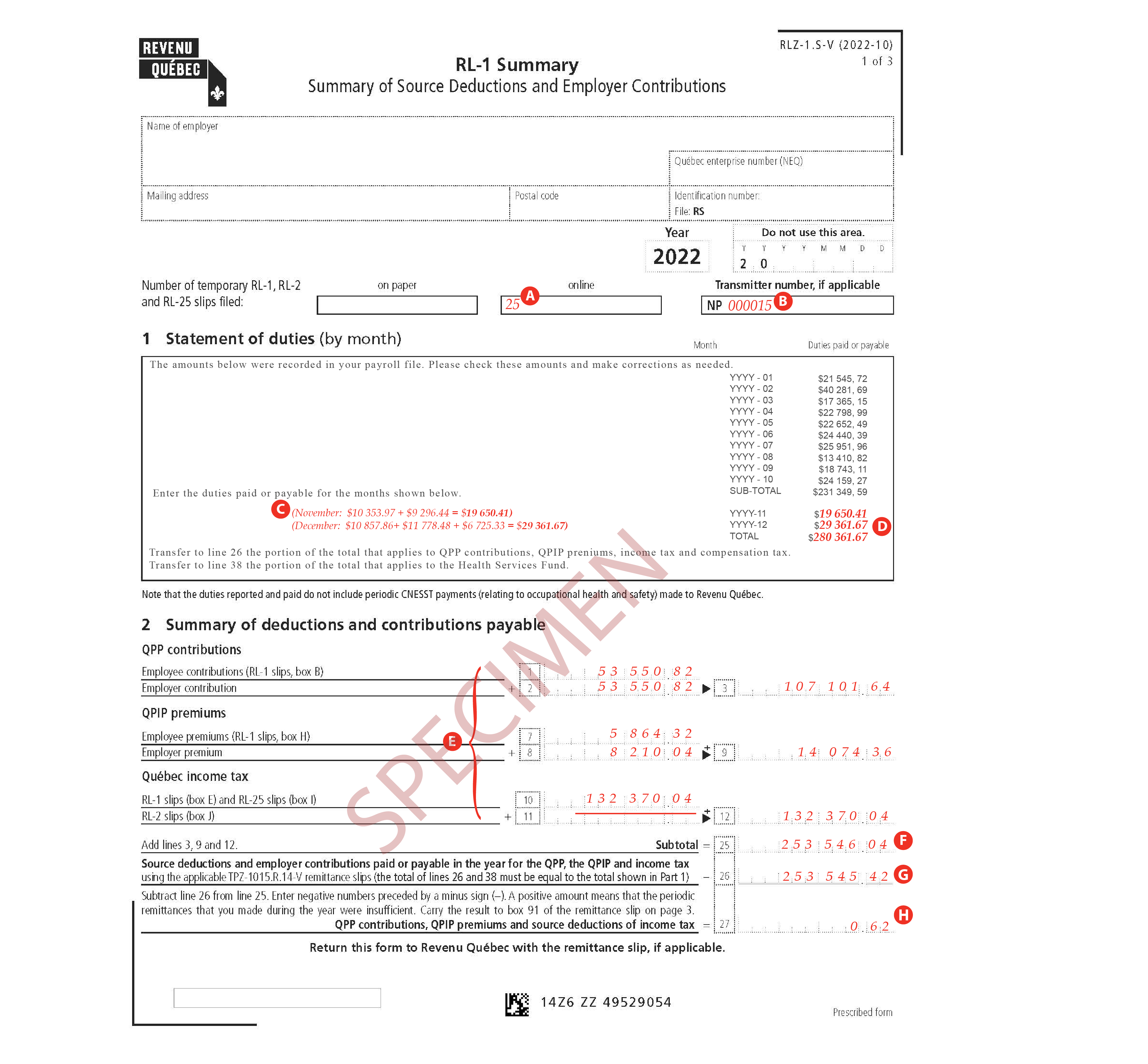 Year-end - Table of content > Completing the RL-1 Summary (RLZ-1.S-V ...