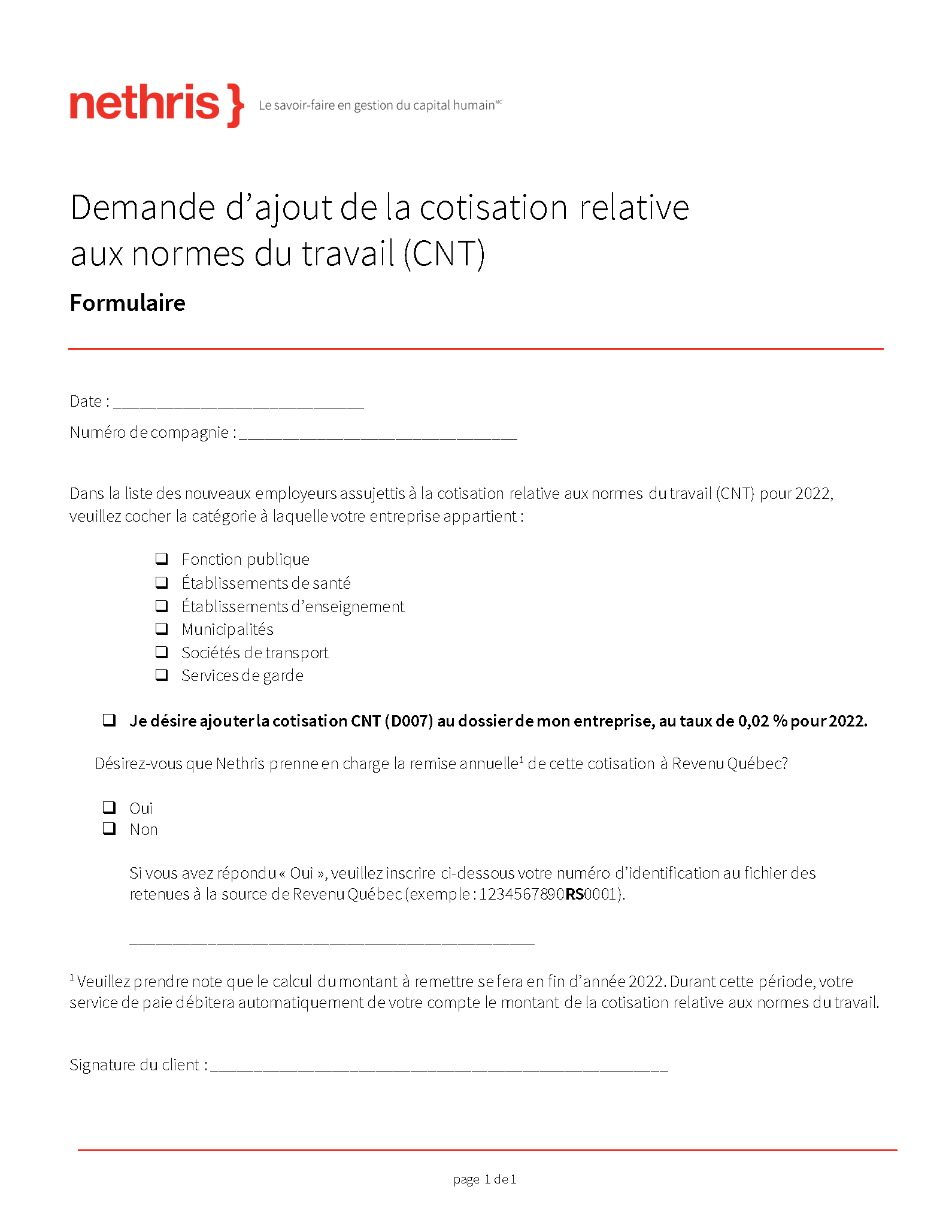 Nethris-Ajout de la cotisation CNT 2020