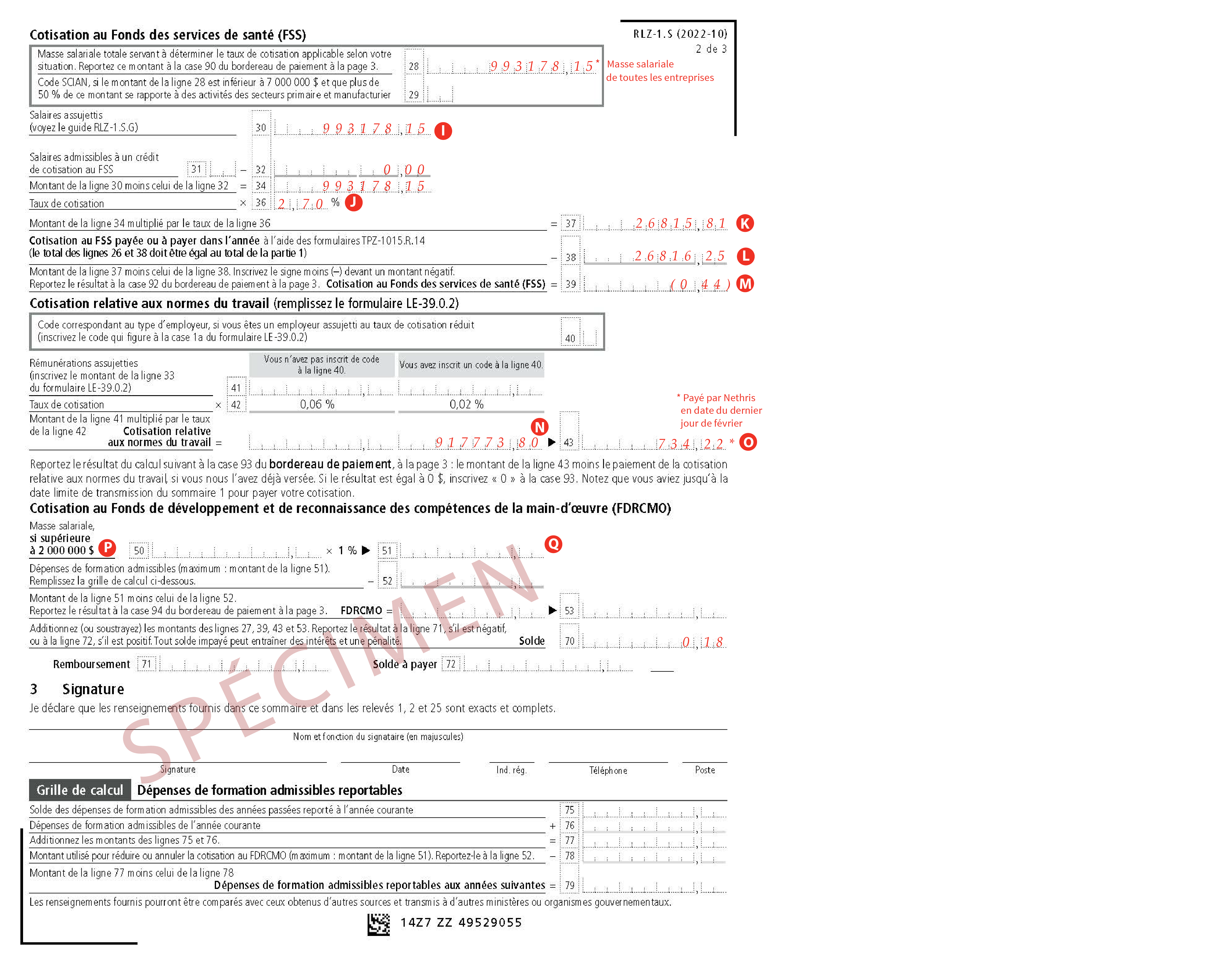 Sommaire Des Retenues Et Des Cotisations De L employeur Fin d'année - Table de matières > Comment remplir la version PDF du Sommaire  RL-1 ? (Formulaire RLZ-1.S) - Québec seulement > Sommaire 1 – Sommaire des  retenues et des cotisations de l'employeur